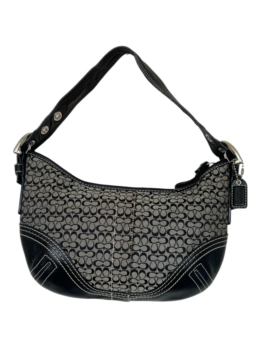 Vintage Coach Soho Signature Mini Hobo Bag - Y2K Black & Grey Demi Purse - Picture 2 of 12